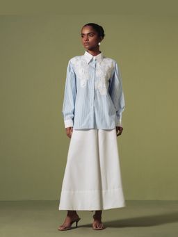 TRISARA - Blue Petal Stripe Georgette Shirt
