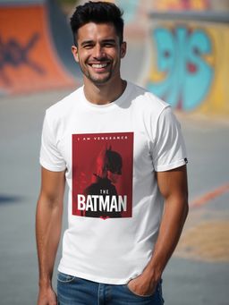Bewakoof - Official DC Men's White Batman Poster Graphic Printed T-shirt