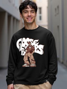 Bewakoof - Men's Black Goosebumps Graphic Printed Oversized T-shirt
