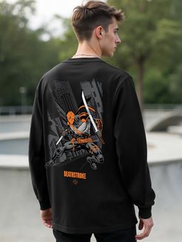 Bewakoof - Men's Black Deathstroke Graphic Printed Oversized T-shirt