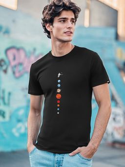 Bewakoof - Men's Black Galaxy Cricket Graphic Printed T-shirt