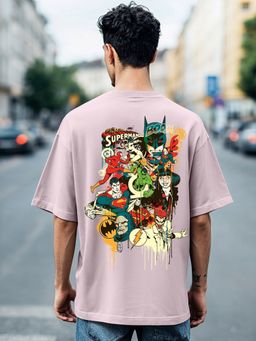 Bewakoof - Official DC Men's Purple Justice League Society Graphic Printed Oversized T-shirt
