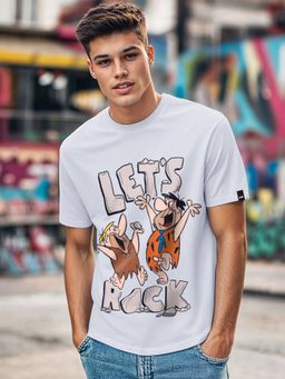 Bewakoof - Official Cartoon Network Men's White Rock N Roll Graphic Printed T-shirt