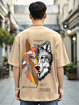 Bewakoof - Men's Brown Beast Within Graphic Printed Oversized T-shirt