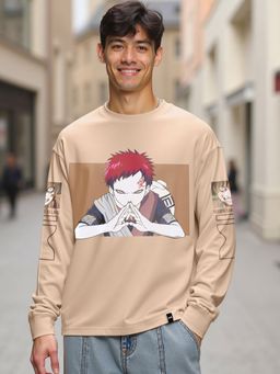 Bewakoof - Official Naruto Men's Brown Gaara Graphic Printed Oversized T-shirt