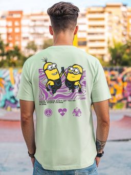 Bewakoof - Official Minions Men's Green Best Buds Graphic Printed T-shirt