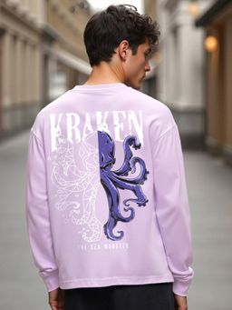Bewakoof - Men's Purple Kraken Graphic Printed Oversized T-shirt