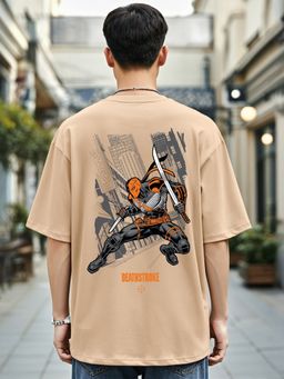 Bewakoof - Men's Brown Deathstroke Graphic Printed Oversized T-shirt
