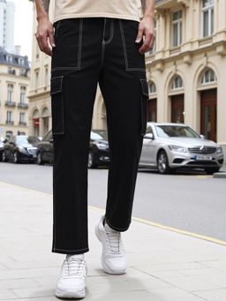Bewakoof - Men's Black Straight Fit Cargo Pants