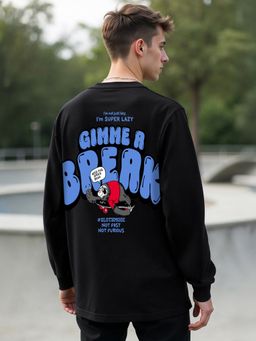 Bewakoof - Men's Black Gimme a Break Graphic Printed Oversized T-shirt