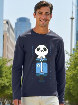 Bewakoof - Mens Navy Blue Vroom Panda Graphic T-Shirt