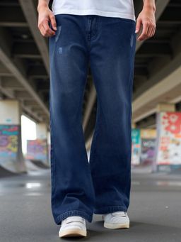 Bewakoof - Men's Blue Washed Super Baggy Fit Mid-Rise Jeans