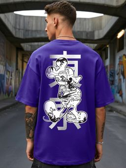 Bewakoof - Men's Blue Mickey Graphic Printed Oversized T-Shirt