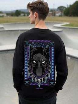 Bewakoof - Official Marvel Men's Black King Black Panther Graphic Printed Oversized T-shirt