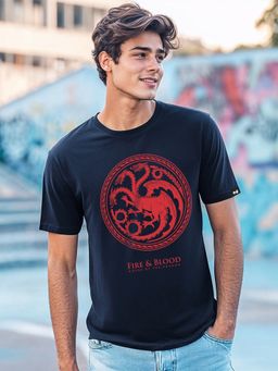 Bewakoof - Men's Dark Navy Fire and Blood Graphic Printed T-shirt