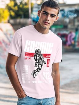 Bewakoof - Men's Pink Cosmic Explorer Graphic Printed T-shirt
