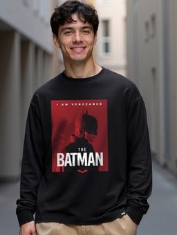 Bewakoof - Official DC Men's Black Batman Poster Graphic Printed Oversized T-shirt