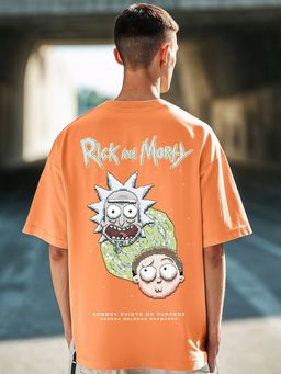 Bewakoof - Men's Orange Bit Rick & Morty Graphic Printed Oversized T-shirt