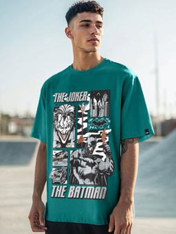Bewakoof - Official DC Men's Green Batman Graphic Printed Super Loose Fit T-shirt