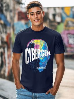 Bewakoof - Men's Dark Navy Cyber Gen Graphic Printed T-shirt