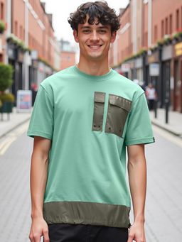 Bewakoof - Heavy Duty 1.0 Men's Granite Green Color Block Oversized T-shirt