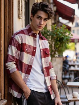 Bewakoof - Men's Red & Off White Checked Oversized Shirt