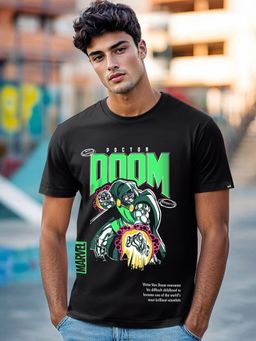 Bewakoof - Official Marvel Men's Jet Black Doom Graphic Printed T-shirt