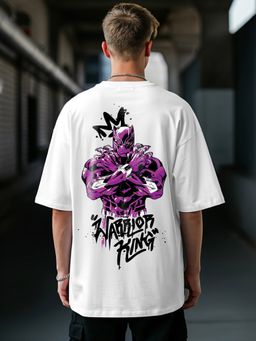 Bewakoof - Men's White Warrior King Graphic Printed Oversized T-shirt