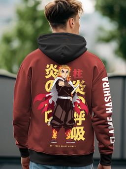 Bewakoof - Heavy Duty 1.0 Demon Slayer Men's Brown Flame Hashira Graphic Printed Oversized Hoodies