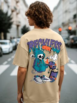 Bewakoof - Men's Brown Reckless Graphic Printed Oversized T-shirt
