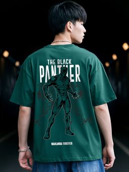 Bewakoof - Official Marvel Men's Green Wakanda Forever Graphic Printed Oversized T-shirt