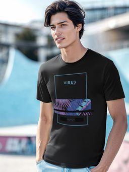 Bewakoof - Men's Black Blue Vibes Graphic Printed T-shirt