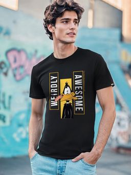 Bewakoof - Official Looney Tunes Men's Black Daffy Awesome Graphic Printed T-shirt