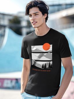 Bewakoof - Men's Black Feel Most Alive Graphic Printed T-shirt