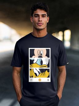 Bewakoof - Official Disney Men's Blue Mickey Trio Call Graphic Printed T-shirt