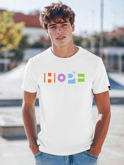 Bewakoof - Men's White Pop Hope Typography T-shirt