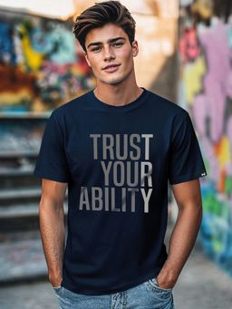 Bewakoof - Men's Blue Trust Your Ability Typography T-shirt