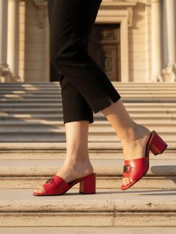 BAGATT - Vanita Women Red Leather Block Heels