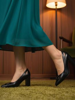 BAGATT - Jemila Revo Women Black Leather Block Pumps Heels