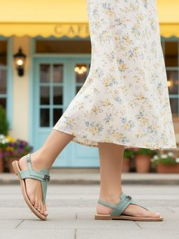 BAGATT - Goldy Women Light Green Leather Flats Sandals