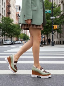 BAGATT - Trish Womens Light Green Leather Block Loafers