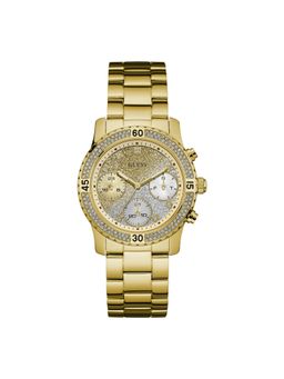 Guess - Women Gold Round Stainless Steel Dial Analog Watch-U0774L5M