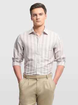 Arrow - Brown Linen Stripes Shirt