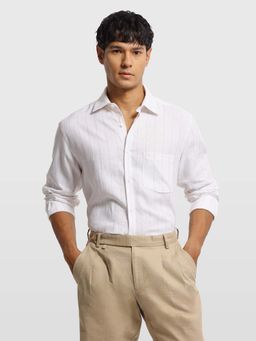 Arrow - White Linen Stripes Shirt