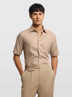 Arrow - Brown Linen Stripes Shirt