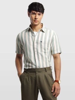 Arrow Sports - Green Linen Stripes Shirt