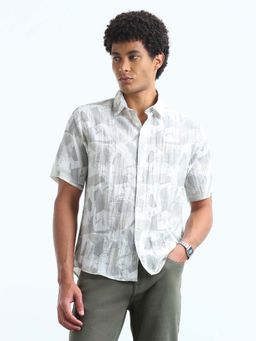 Flying Machine - White Rayon Abstract Shirt