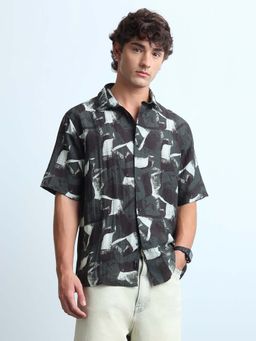 Flying Machine - Black Rayon Abstract Shirt