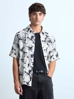 Flying Machine - White Rayon Abstract Shirt