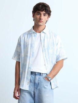 Flying Machine - Blue Rayon Abstract Shirt